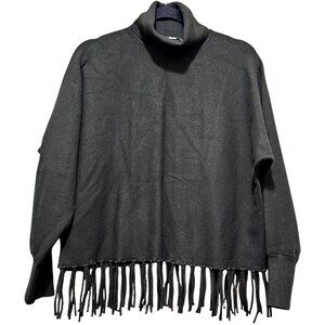 Carmen Marc Valvo Womens XL Fringe Hem Turtleneck Sweater In Dark Olive Green Vi